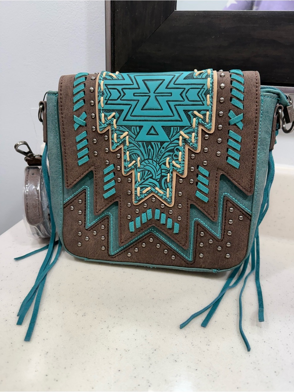 Montana West Turquoise and Brown Southwestern Crossbody Bag